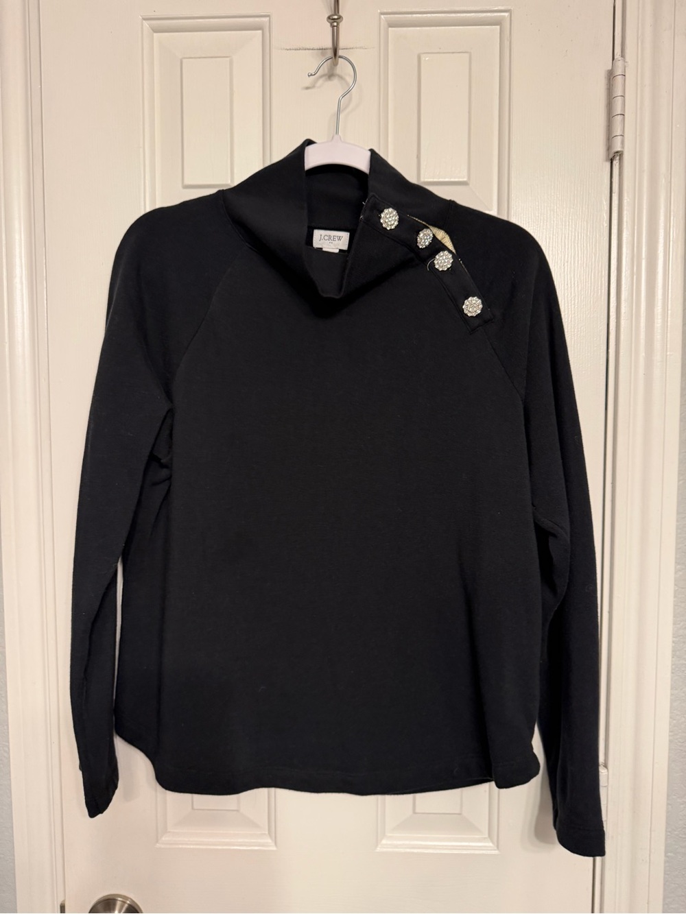 J. Crew Black Button-Accent Funnel Neck Sweatshirt
